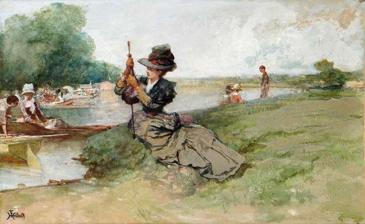 An Elegant Woman Seated by a River
